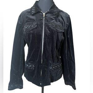 Jones New York Black Velvet Stretch Jacket with Beading size S